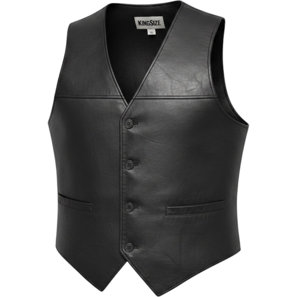 KingSize Mens Black Genuine Leather Vest Waistcoat XL 62-5011-2